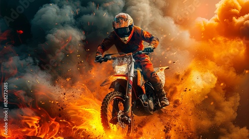 Motocross Rider on Fiery Background © atipong