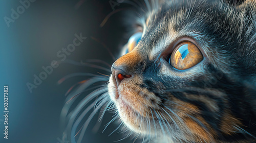 Close-up of a Calico Kitten Looking Up at the Sky