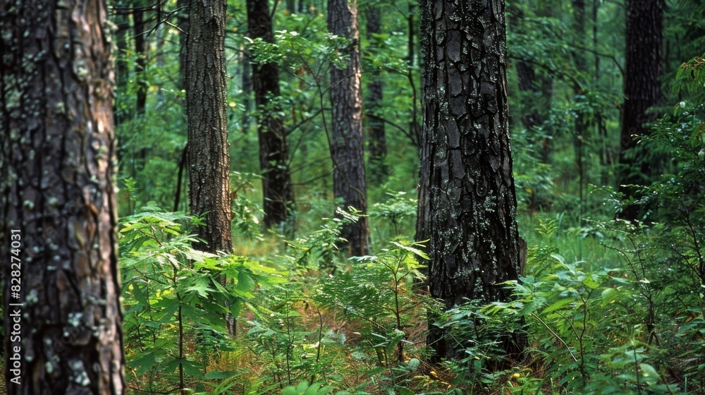 A densely wooded area with tall trees offering protection and resources for squirrels chipmunks and other woodland creatures. A densely wooded area with tall trees offering protection and resources for squirrels chipmunks and other woodland creatures.