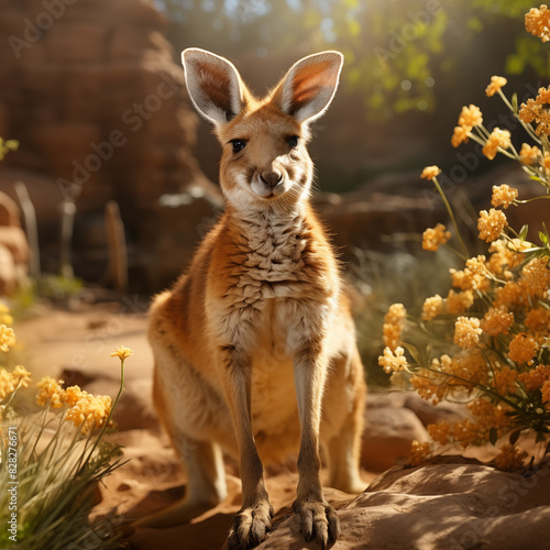 there is a kangaroo standing on a rock in the desert