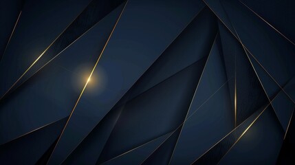 Abstract template dark blue luxury premium background with luxury triangles pattern and gold lighting lines