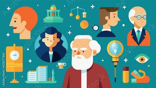 A tour of famous inventions and discoveries highlighting the contributions of seniors throughout history.. Vector illustration