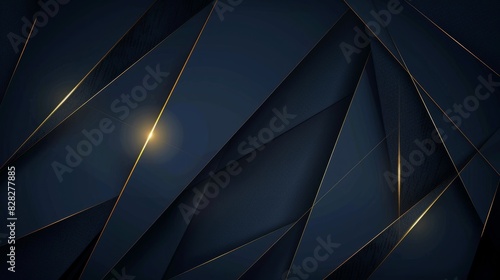 Abstract template dark blue luxury premium background with luxury triangles pattern and gold lighting lines