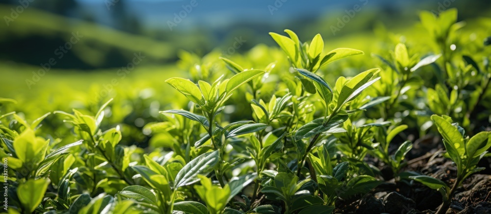 Top of Green tea leaf in the morning Top of Green tea leaf in the morning