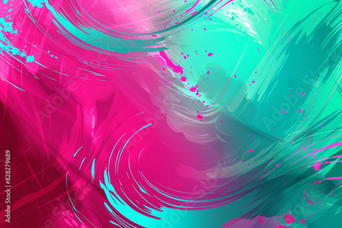 Fototapeta Naklejka Na Ścianę i Meble -  Energetic neon pink and turquoise abstract blur, designed with bold splashes and dynamic swirling patterns.