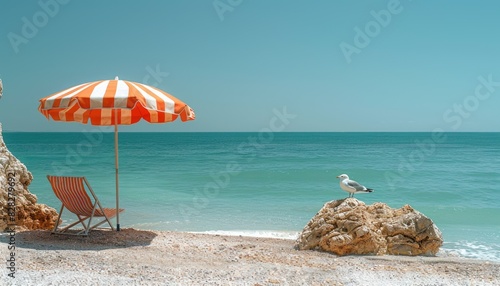 Minimalist Summer Sand Sea and Solitary Shade