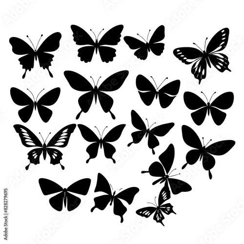 Many butterflies vector silhouette illustration