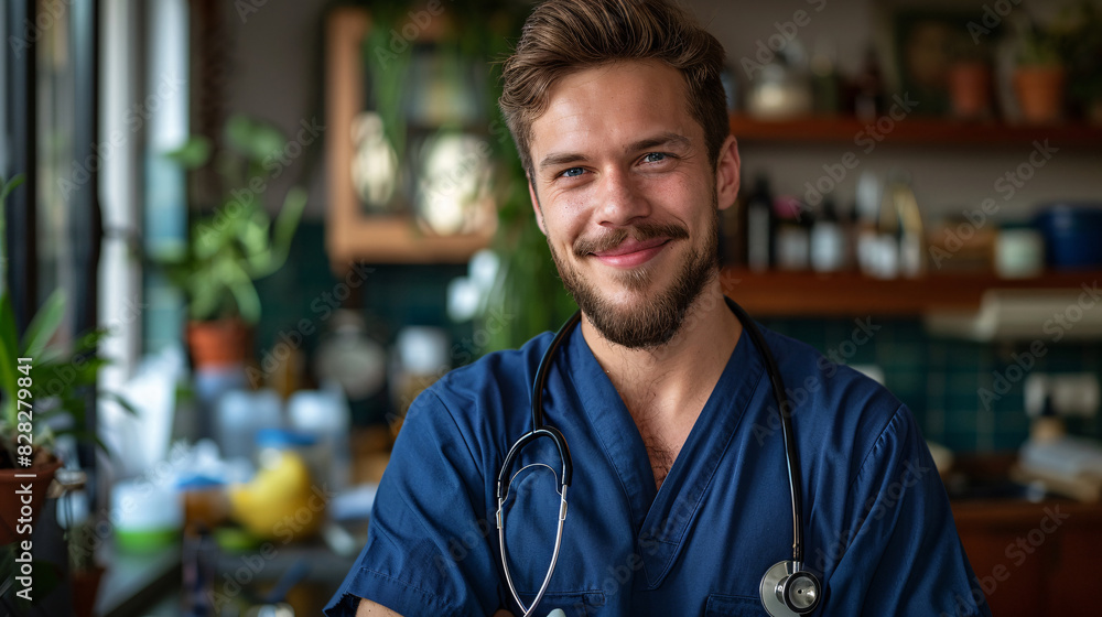 Fototapeta premium Portrait of a confident doctor with arms crossed in a hospital setting