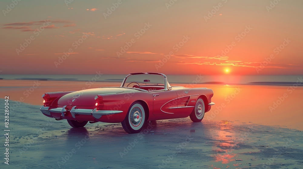 Timeless Beauty Classic Car on Secluded Beach at Sunset