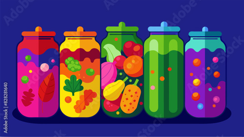 A rainbow of homemade pickles with vibrant colors and bold flavors to match.. Vector illustration