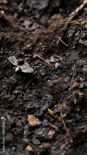 Detailed Close-Up of Rich, Organic Soil Teeming with Life and Decomposed Matter