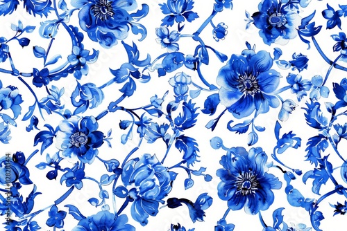 Watercolor Seamless pattern with blue and white