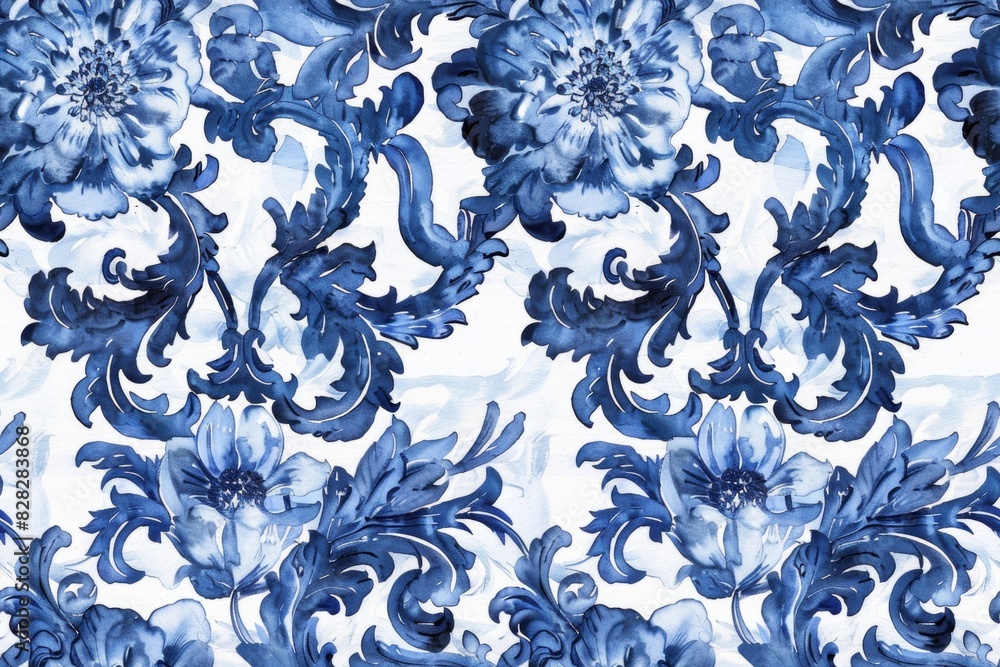 Watercolor Seamless pattern with blue and white Watercolor Seamless pattern with blue and white