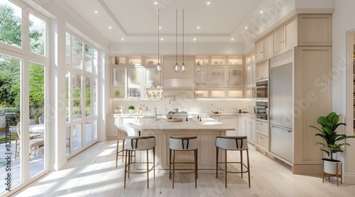 A light-filled kitchen interior featuring pale wood accents  recessed lighting  and an airy ambiance that creates a welcoming space for cooking and gathering