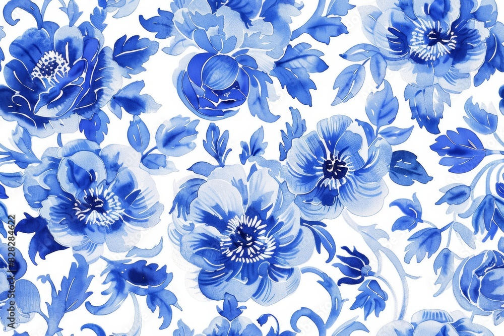 Watercolor Seamless pattern with blue and white Watercolor Seamless pattern with blue and white