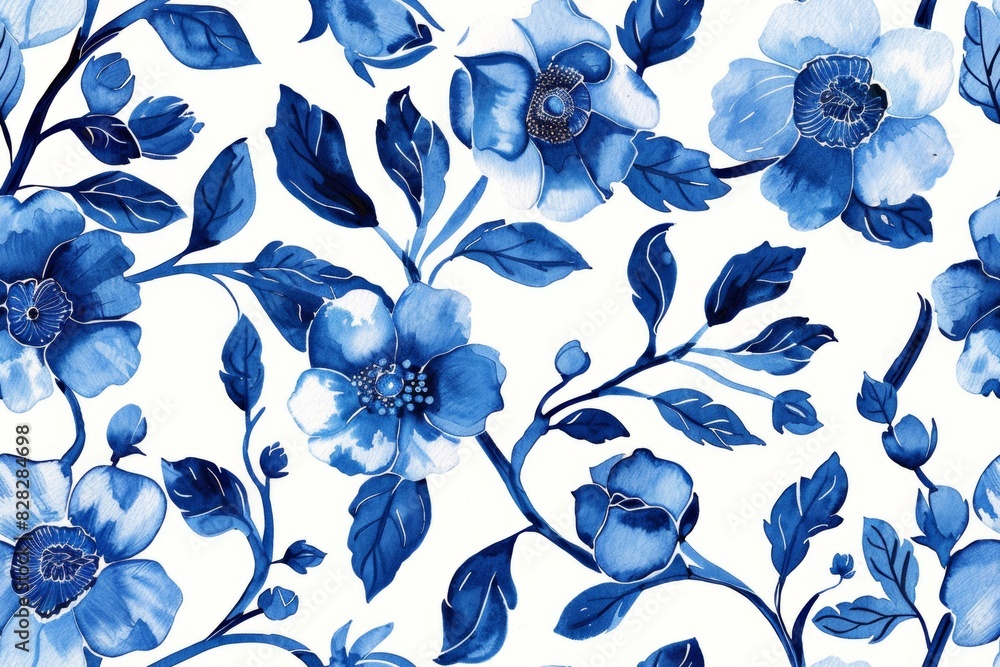 Watercolor Seamless pattern with blue and white Watercolor Seamless pattern with blue and white