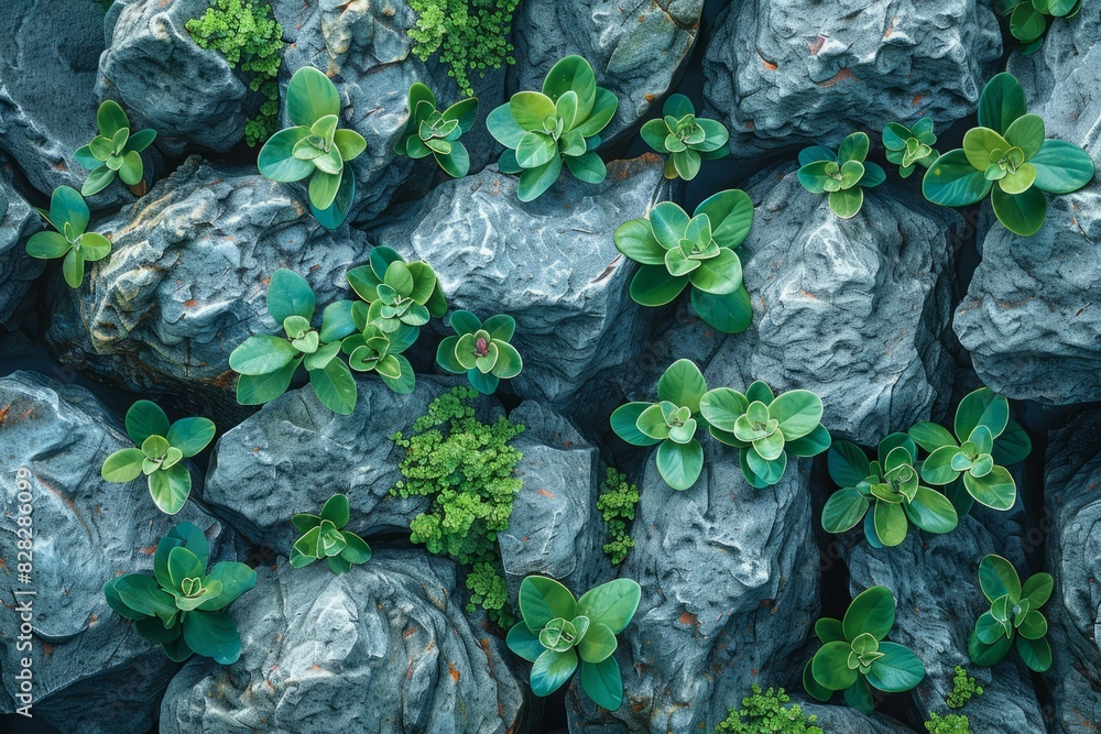 Thyme, tiny green leaves, scattered on a stone surface. Generative AI Tecnology Thyme, tiny green leaves, scattered on a stone surface. Generative AI Tecnology