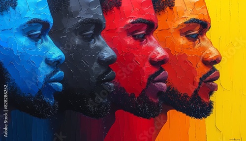 Abstract portrait of four men in vibrant colors photo