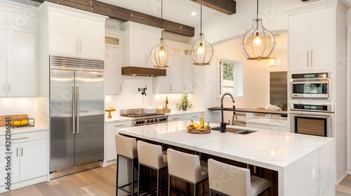 Upscale and Functional Kitchen Design with Gleaming Appliances and Warm Lighting
