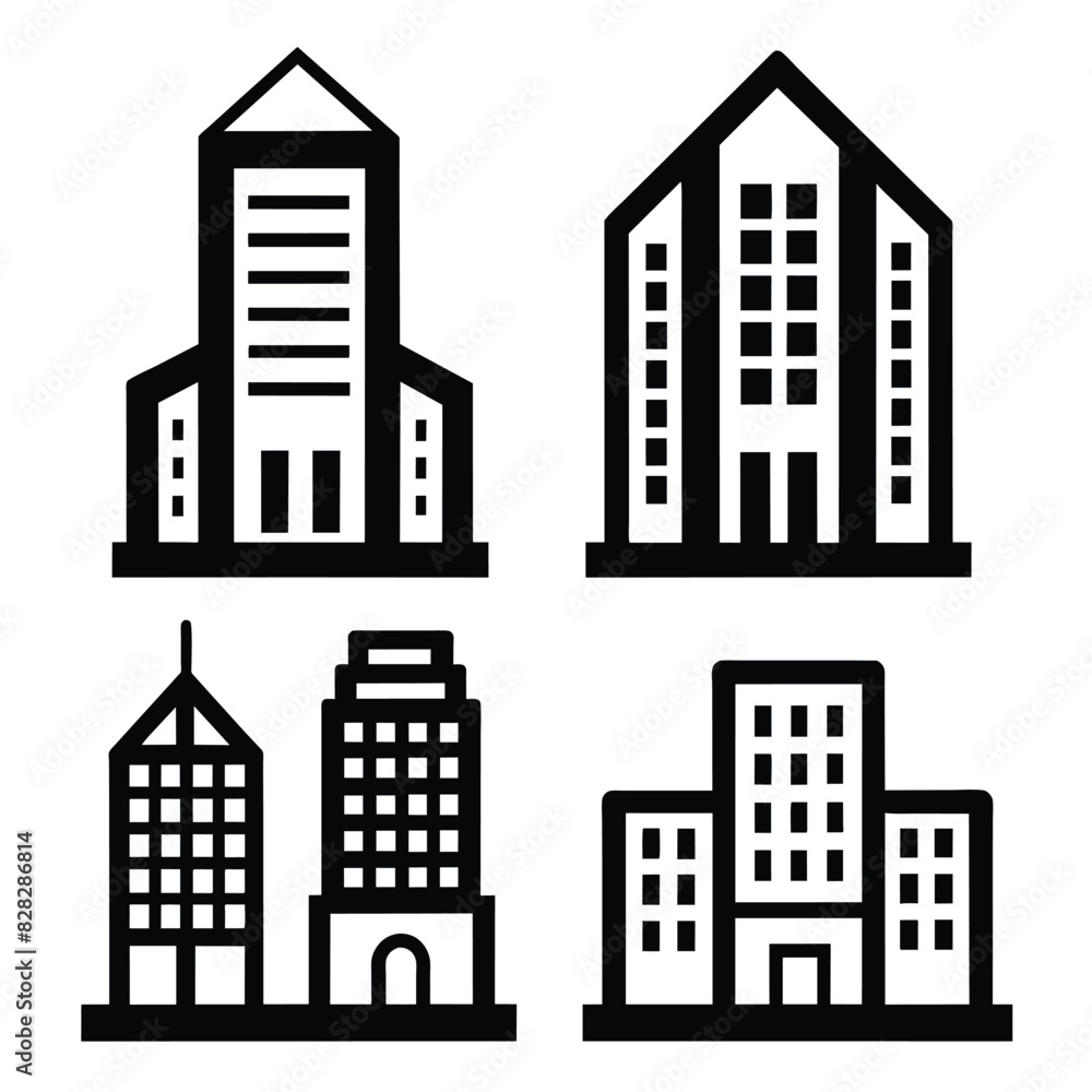 Set of Buildings linear icons black vector on white background