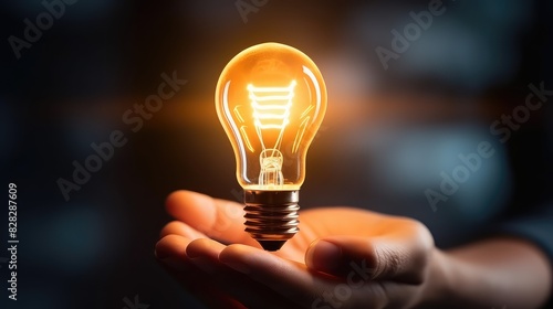  hand holding light bulb with neon lines