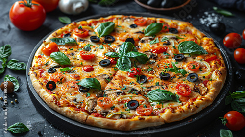 Delicious vegetarian pizza with champignon 