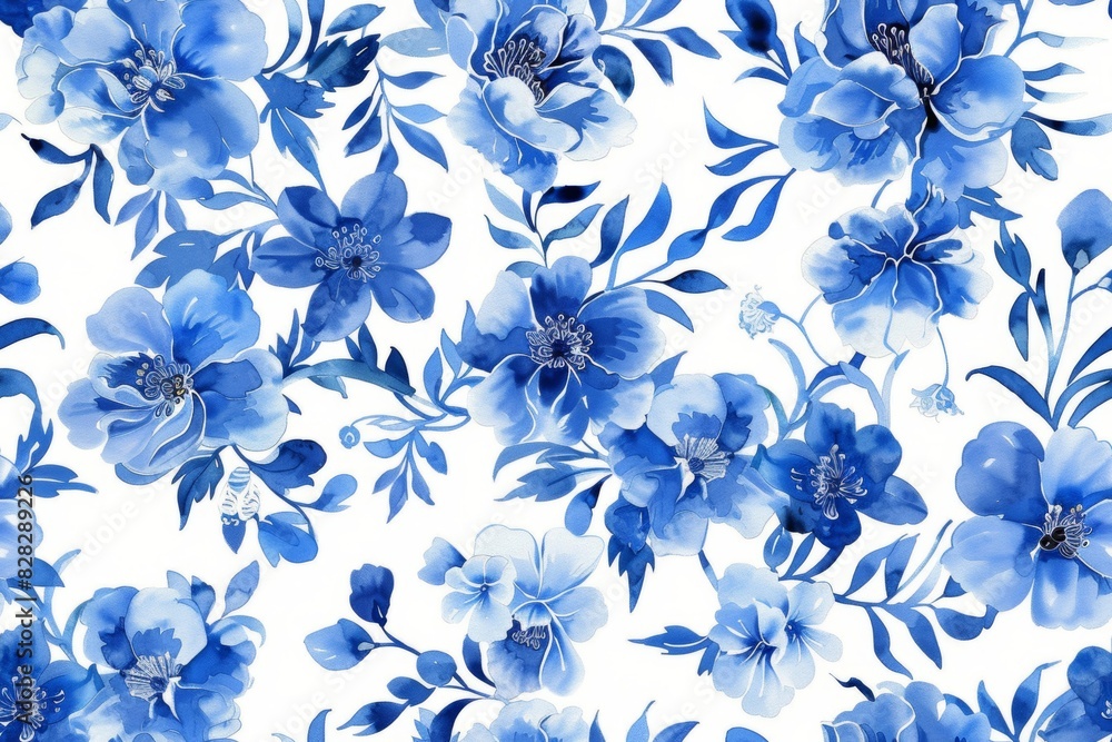 Obraz premium Watercolor Seamless pattern with blue and white