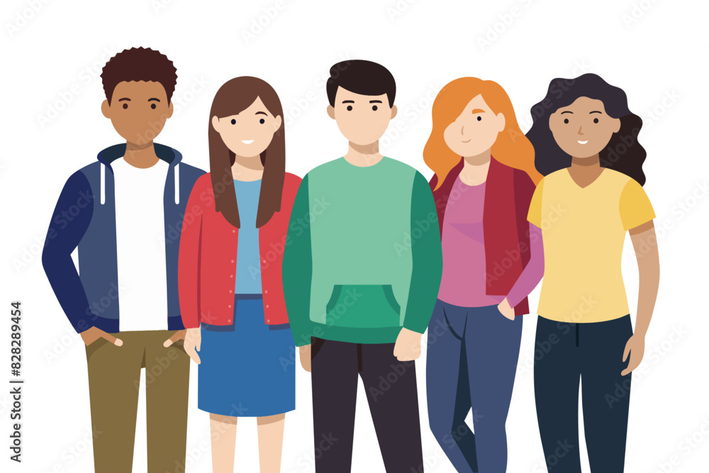 Happy group of students and friends smiling together, including a doctor and nurse, standing on a white background Happy group of students and friends smiling together, including a doctor and nurse, standing on a white background