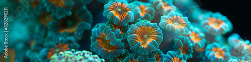 Teal colored mushroom coral underwater with intricate details