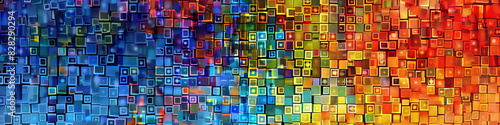 A colorful abstract painting with squares of different colors