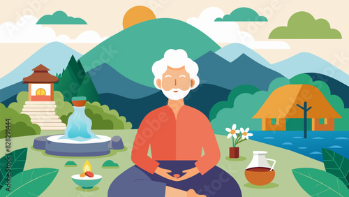 Our luxurious senior wellness retreat boasts panoramic views a tranquil ambiance and a range of services including aromatherapy sound healing and nutrition consultations for a. Vector illustration