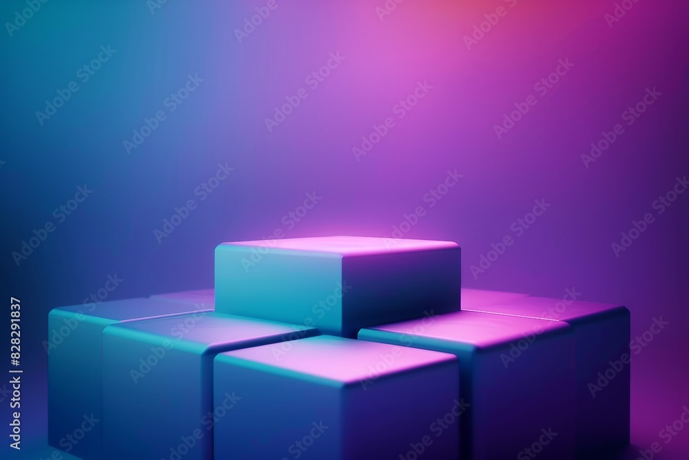 3d rendering of purple and blue abstract geometric background. Scene for advertising, technology, showcase, banner, cosmetic, fashion, business, sport, metaverse. Product display. generative ai. 3d rendering of purple and blue abstract geometric background. Scene for advertising, technology, showcase, banner, cosmetic, fashion, business, sport, metaverse. Product display. generative ai.