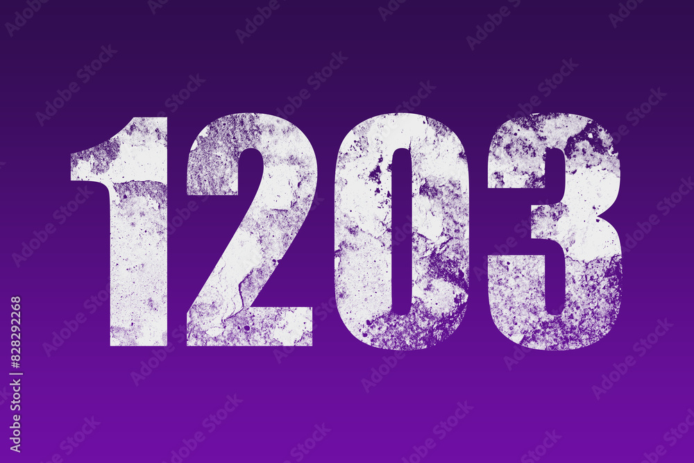 flat white grunge number of 1203 on purple background. flat white grunge number of 1203 on purple background.