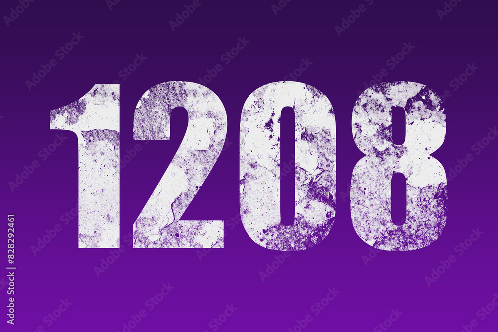 flat white grunge number of 1208 on purple background. flat white grunge number of 1208 on purple background.