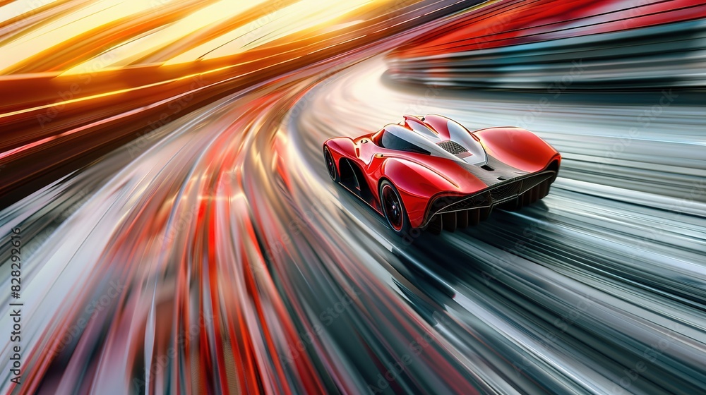 Race car racing on speed track with motion blur background. 3D ...
