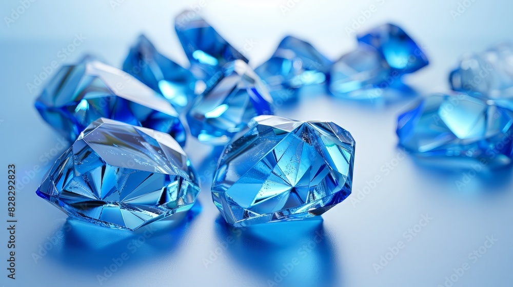 Ungeschliffene Glas Steine wie Rohdiamanten in blauen Farben im schönen Glanz als Querformat für Banner, ai generativ Ungeschliffene Glas Steine wie Rohdiamanten in blauen Farben im schönen Glanz als Querformat für Banner, ai generativ