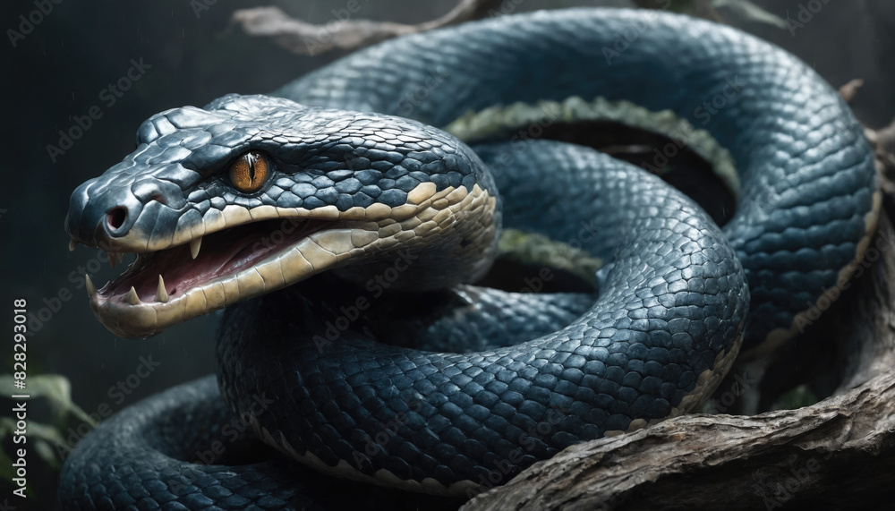 Obraz premium Fantasy Illustration of a wild snake. Digital art style wallpaper background.