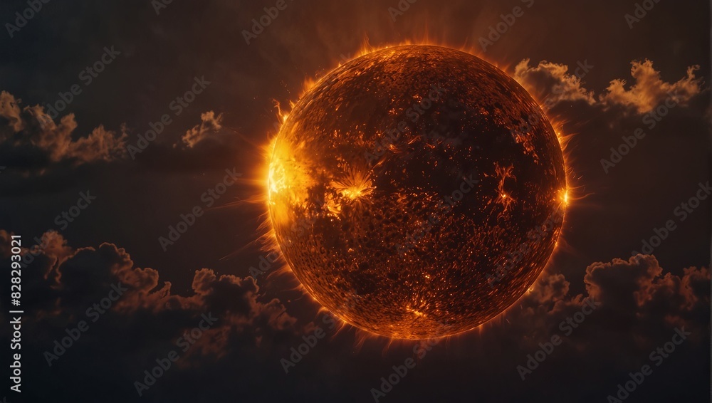 A close up of a large fiery sun in the sky,. A close up of a large fiery sun in the sky,.