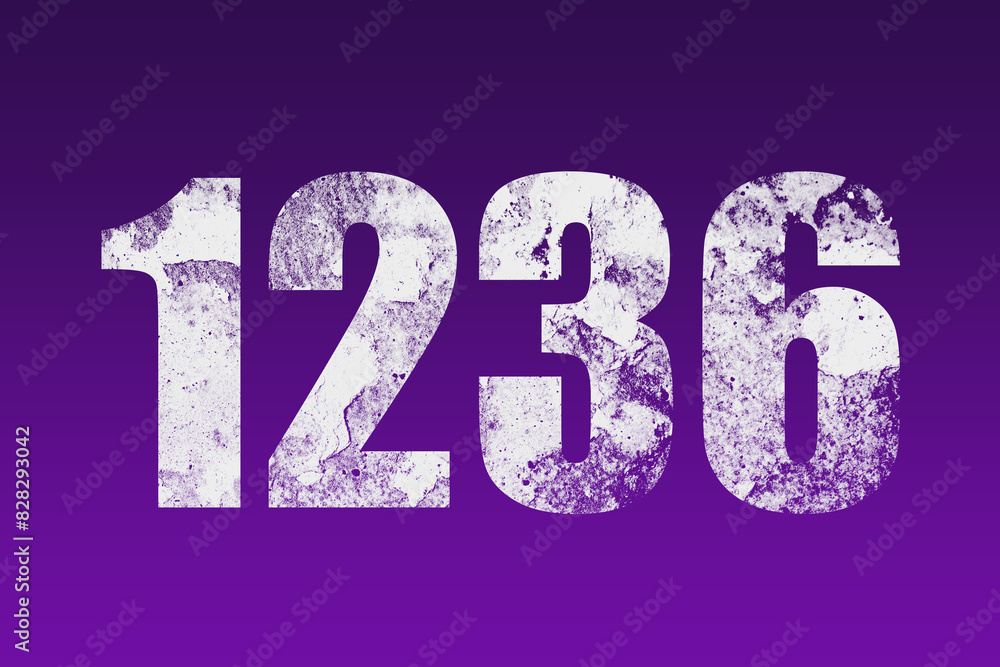flat white grunge number of 1236 on purple background. flat white grunge number of 1236 on purple background.