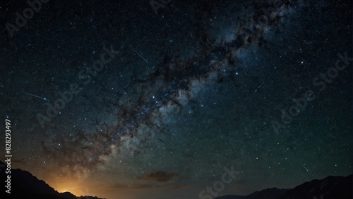 A night sky with a shooting star and the milky way,. photo