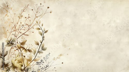 A drawing of a meadow with tall grass and small flowers. The colors are muted and the image has a vintage feel.