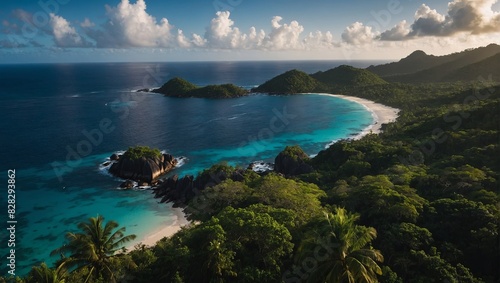 A westward aerial view of Silhouette island in the Seychelles located in the Indian Ocean off Africa s coast. photo