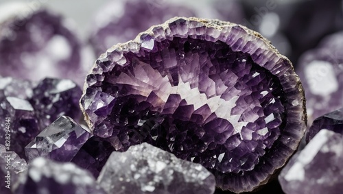 amethyst semigem geode crystals geological mineral on white background. photo