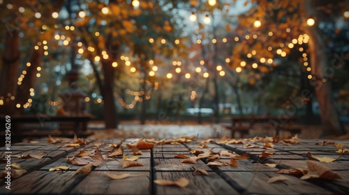 The autumn table with bokeh
