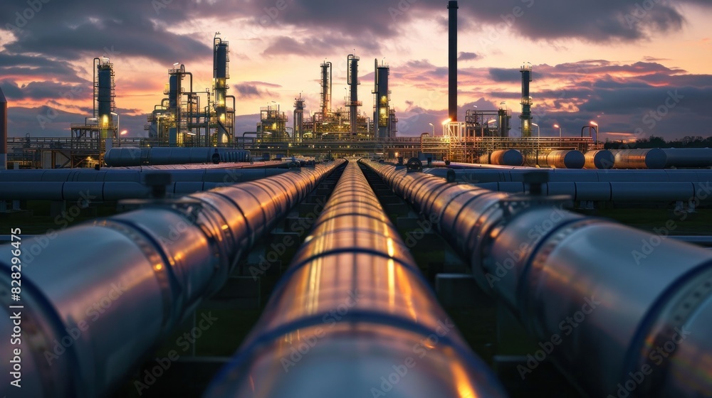 Oil pipeline in a large oil refinery Oil pipeline in a large oil refinery