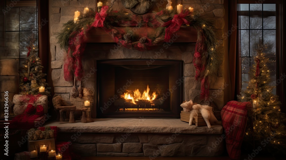 Cozy fireplace with crackling flames Cozy fireplace with crackling flames