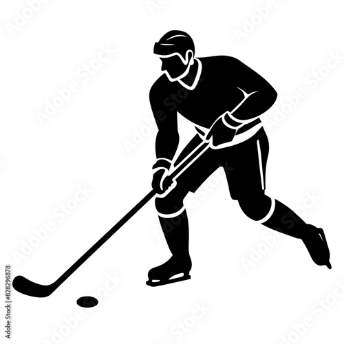 Ice hockey player skating with puck vector silhouette white background (20)