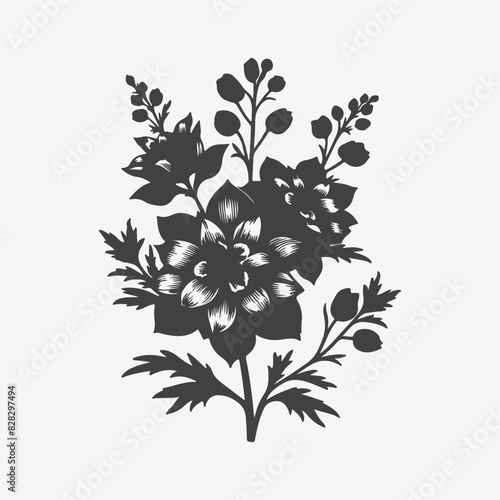 Print Enchanting Delphinium Flower Silhouette, A Graceful Bloom in Shadow