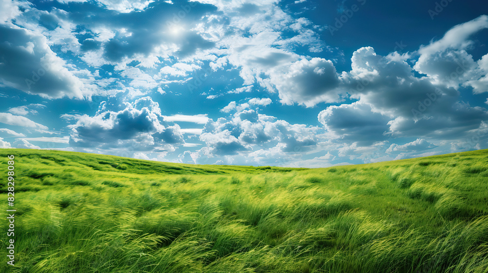 Obraz premium Sunny Green Field Background: Radiant Meadows