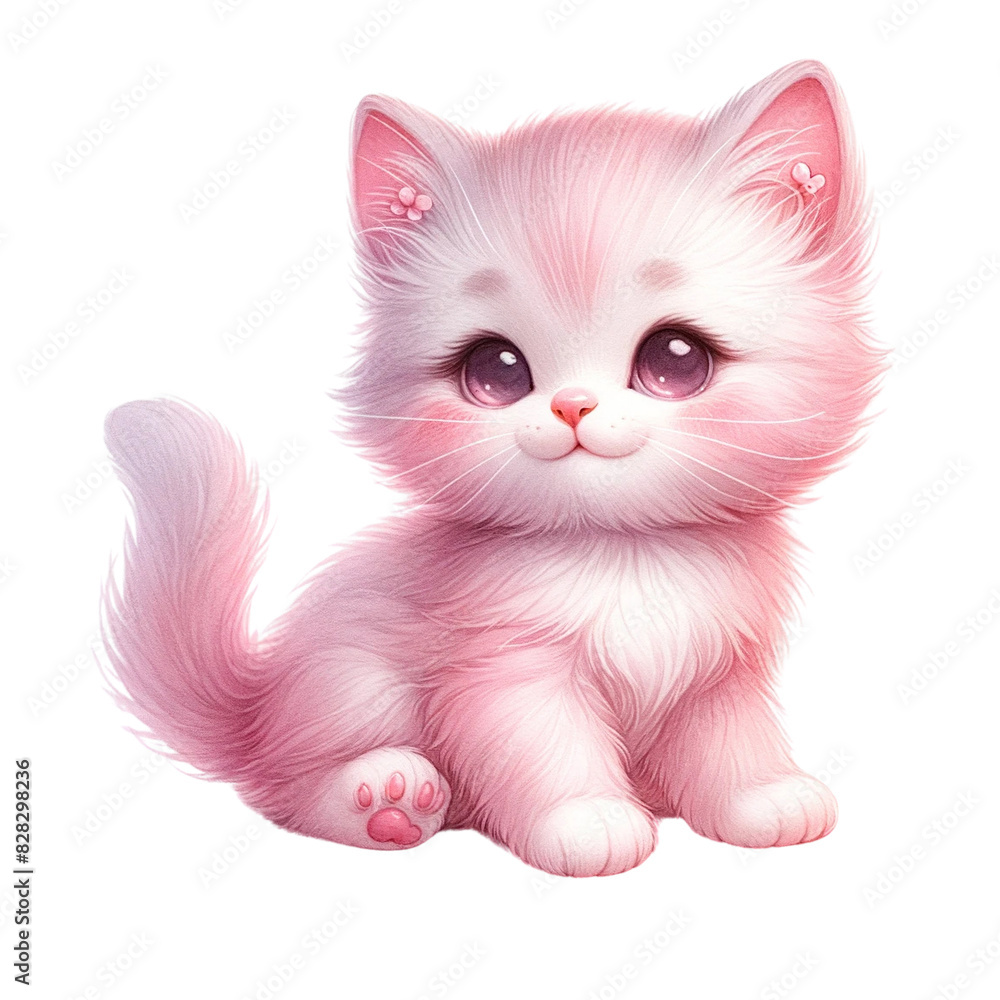 Adorable pink fluffy kitten sitting with a cute expression. Perfect for animal lovers and pet-related designs. Adorable pink fluffy kitten sitting with a cute expression. Perfect for animal lovers and pet-related designs.